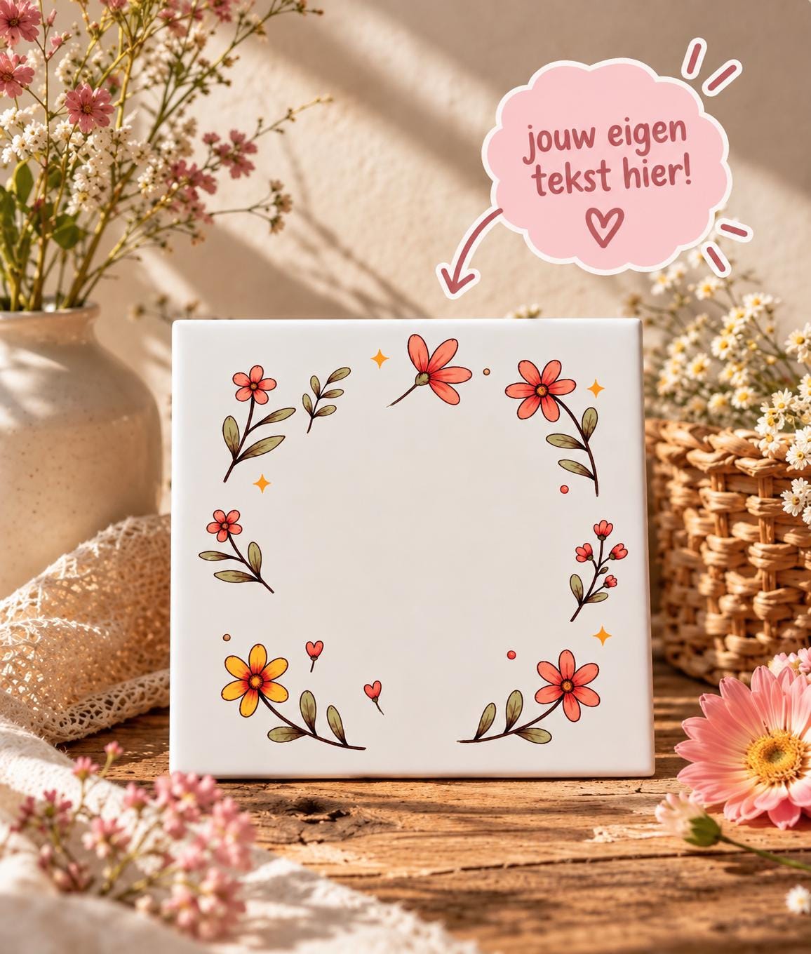 Personaliseer je eigen bloemen krans tegel